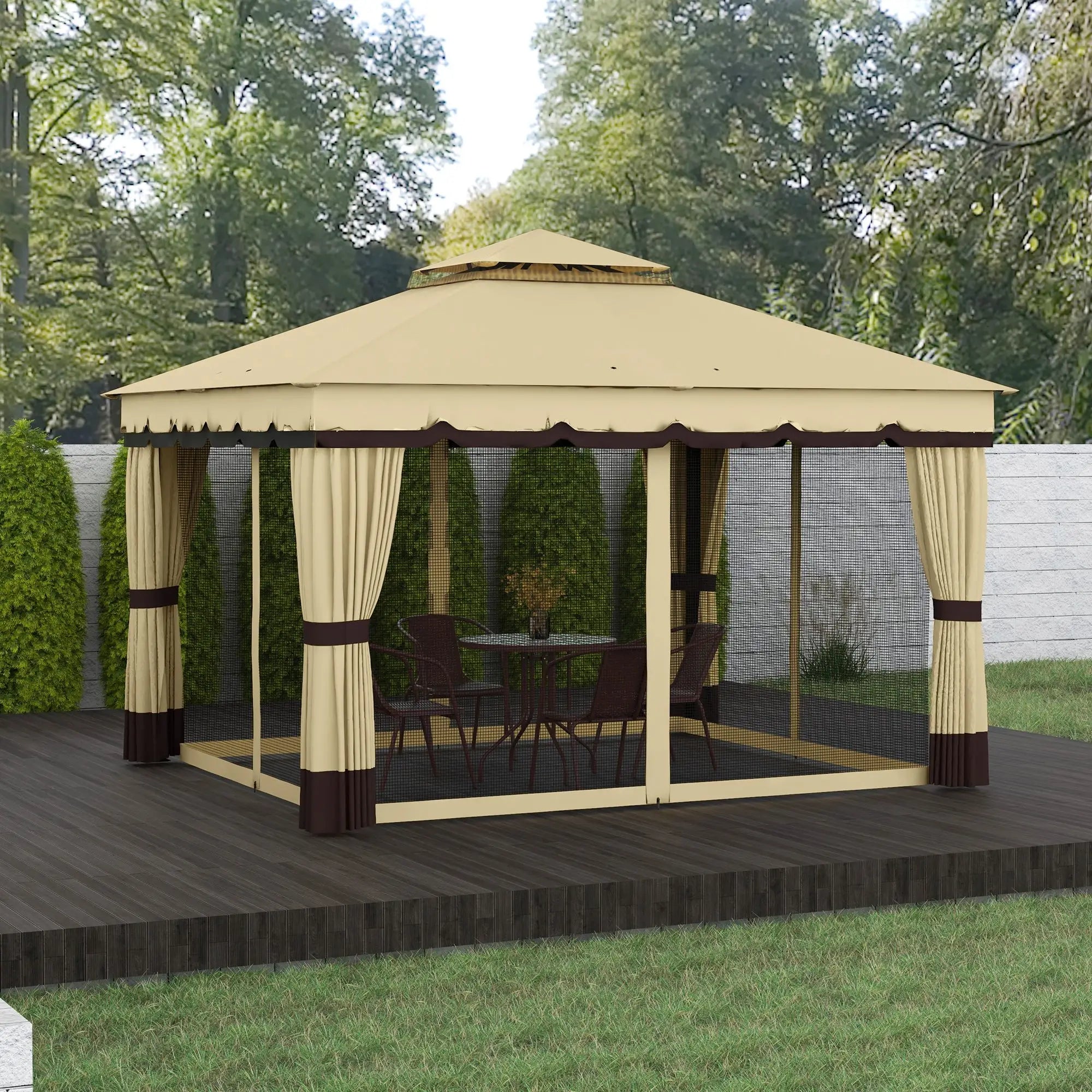10' x 12' Double Roof Gazebo, Outdoor Canopy with Netting, Curtains Gazebos at Gallery Canada