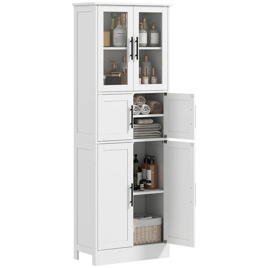 67" Tall Bathroom Storage Cabinet, Glass Doors, Adjustable Shelves, White Bathroom Cabinets White at Gallery Canada