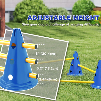 Dog Agility Hurdle Cone Set, Adjustable Obstacle Course, 8 Cones & 8 Poles, Blue Dog Agility Training Equipment at Gallery Canada
