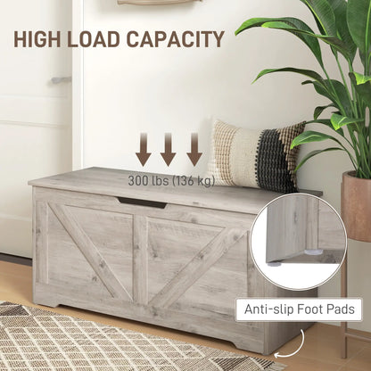 39.4 Inches Storage Chest, Wooden Box with Safety Hinges, Wood Grain, Grey Storage Cabinets at Gallery Canada