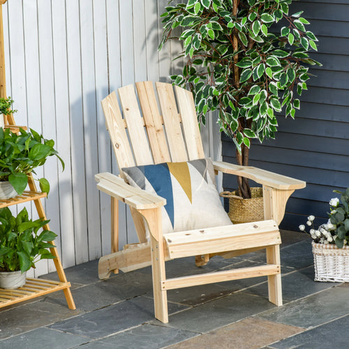 Wood Adirondack Chair, Outdoor Patio Muskoka Chair, Slatted Design, Natural