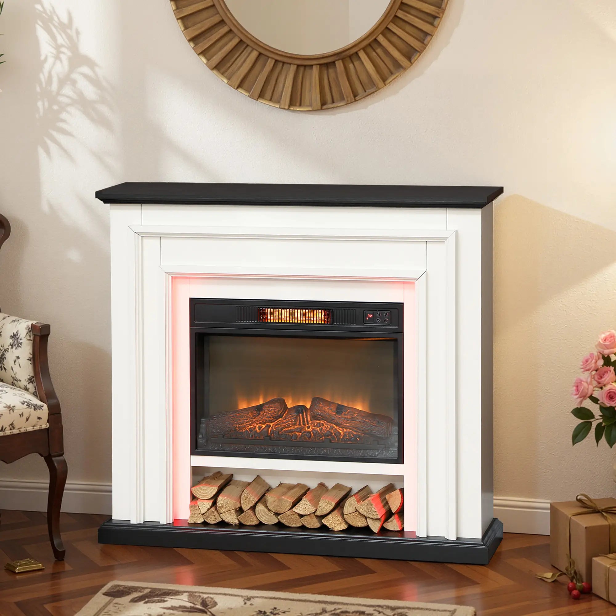 41 Inch Electric Fireplace, 1400W Heater, Adjustable 3D Flame, Black and White Electric Fireplaces at Gallery Canada