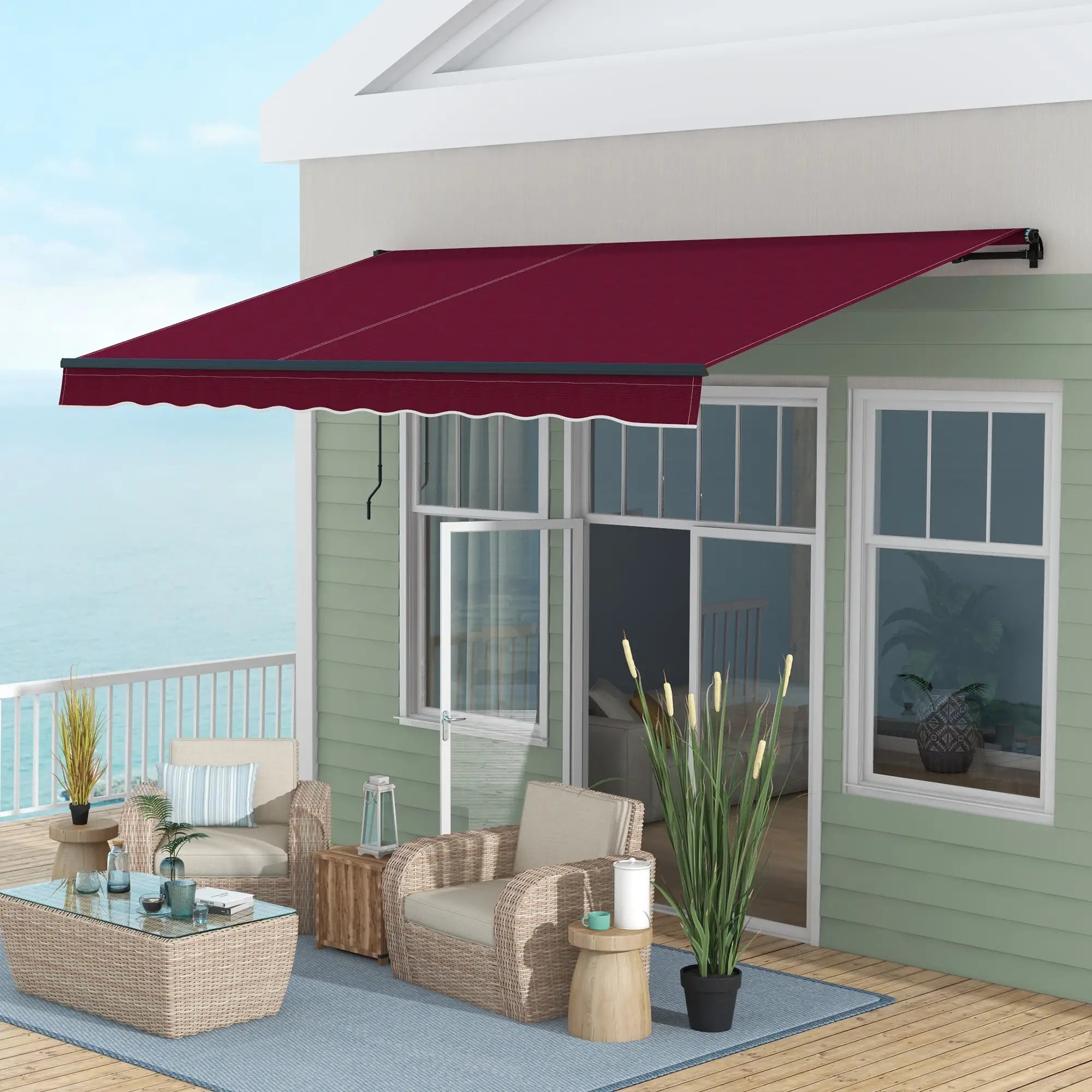 13' x 10' Retractable Awning, UV Resistant Sunshade, Wine Red Window Awnings at Gallery Canada