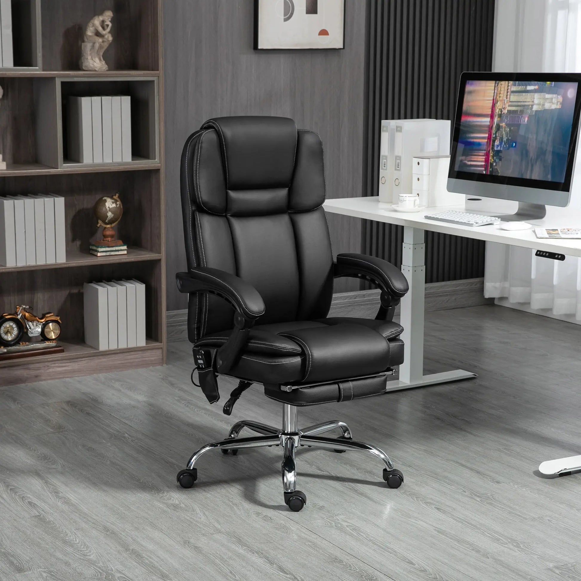 Massage Office Chair, Reclining Executive Chair with Vibration, Footrest, High Back, Black Massage Chairs at Gallery Canada
