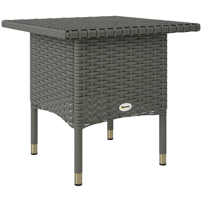 20" Square Outdoor Side Table, Grey Woven Top, Grey