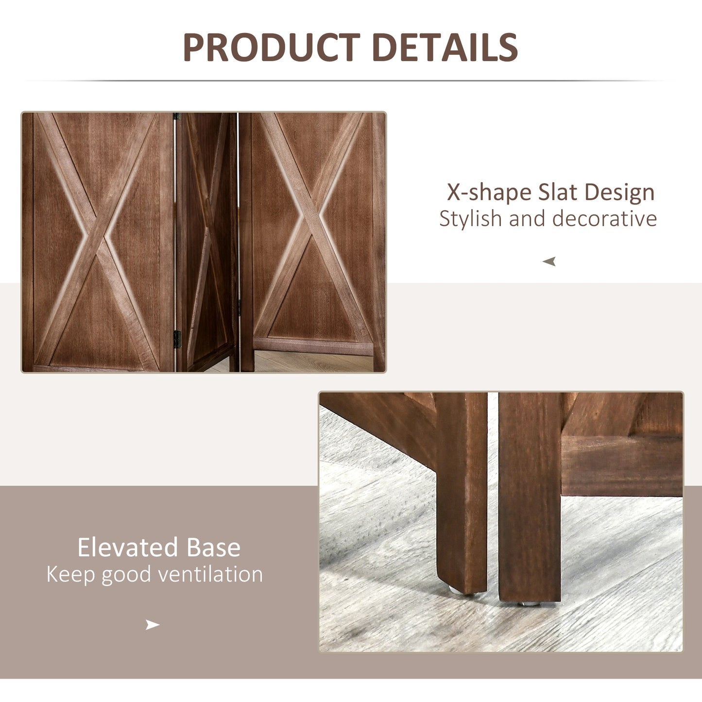 4-Panel Farmhouse Room Divider, Foldable Wooden Frame 5.6FT, Walnut Room Dividers at Gallery Canada