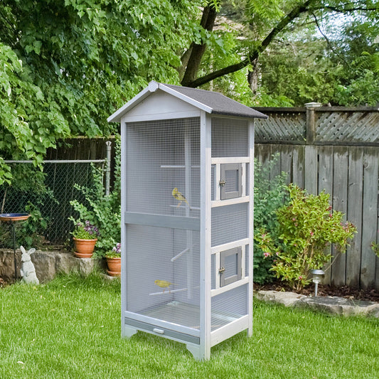Wooden Outdoor Aviary Bird Cage removable Bottom tray 2 doors - Gallery Canada
