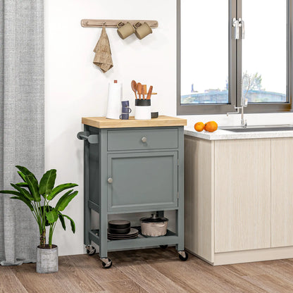 Kitchen Cart on Wheels, Wood Top, Towel Rack, Drawer, Shelf, Grey Kitchen Islands & Kitchen Carts at Gallery Canada