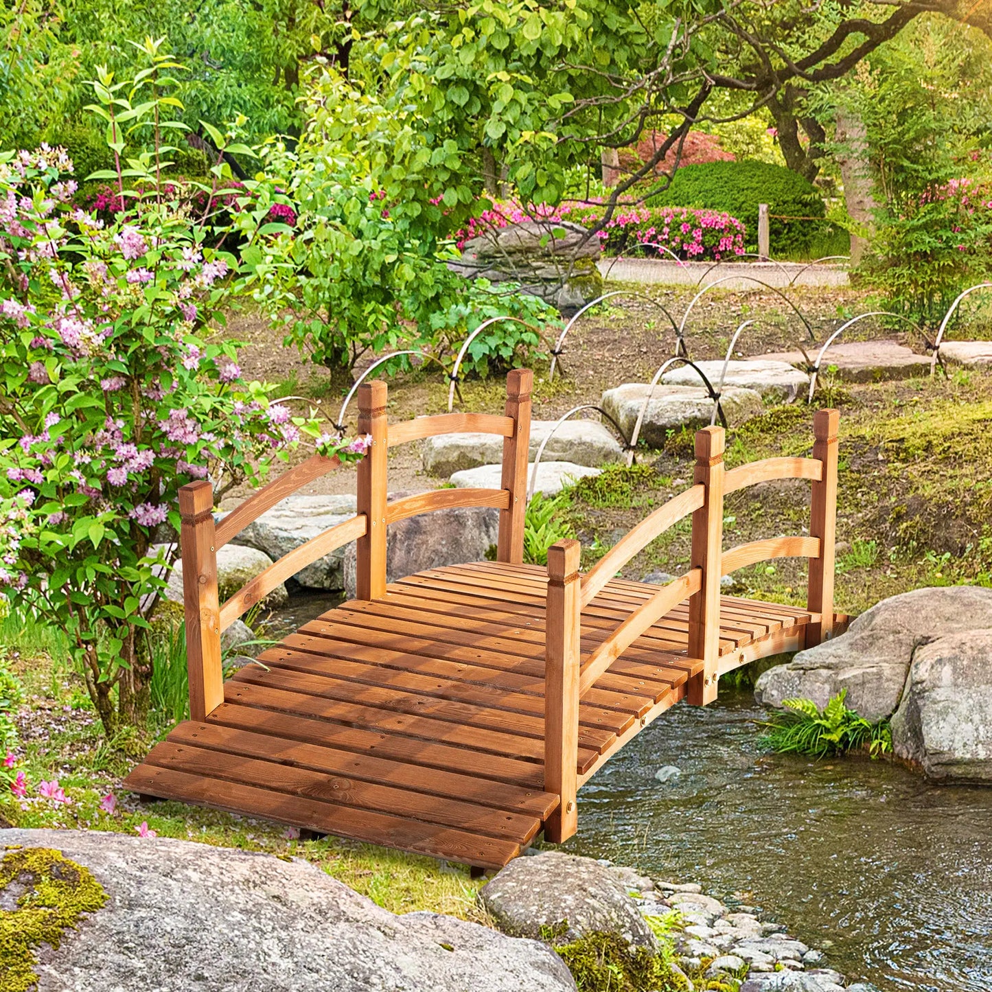 5FT Wooden Garden Bridge, Classic Arc Footbridge, Orange Garden Bridges at Gallery Canada