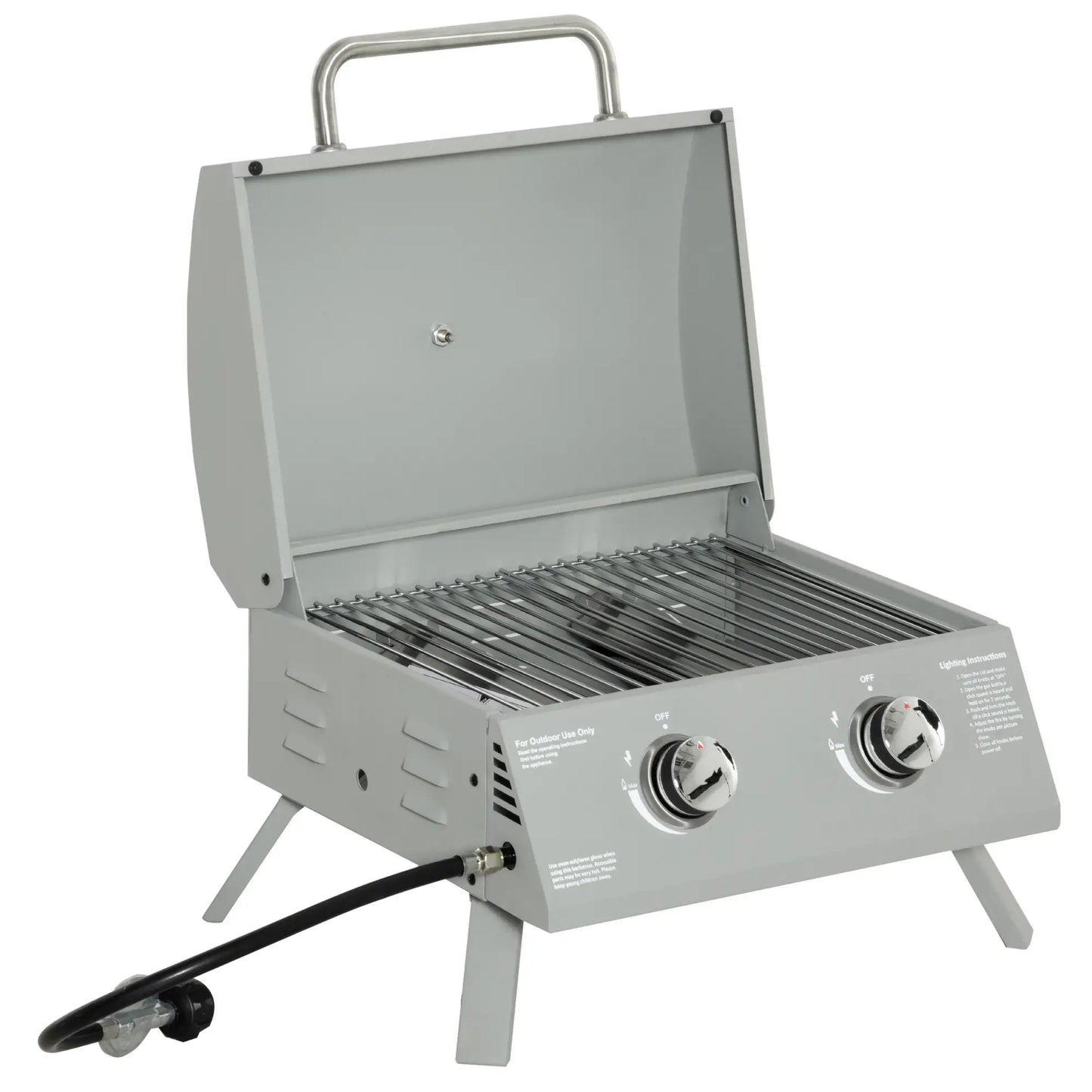 Portable Tabletop Propane Gas Grill, 2 Burner, Foldable Legs, Silver Propane Gas Grills Silver at Gallery Canada