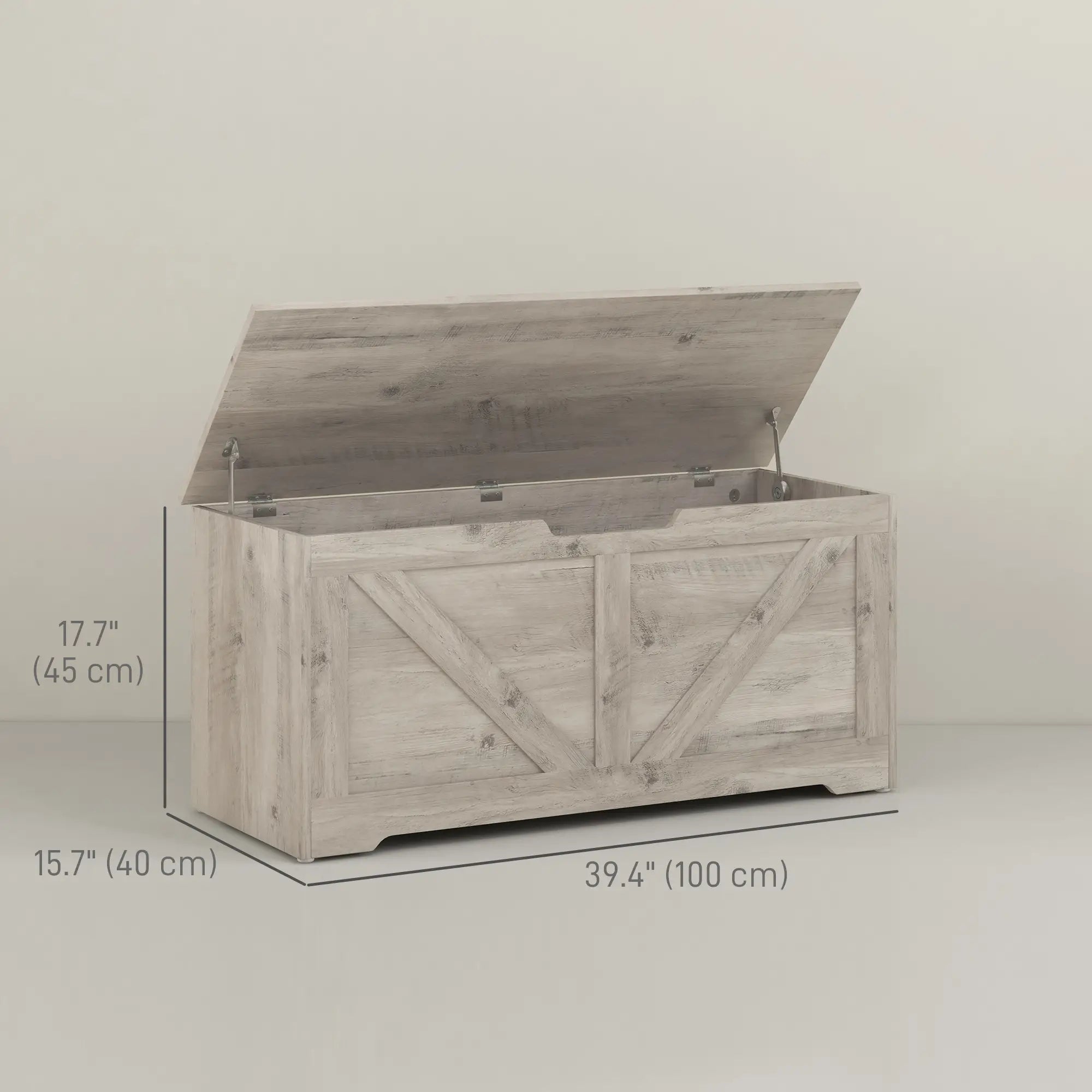 39.4 Inches Storage Chest, Wooden Box with Safety Hinges, Wood Grain, Grey Storage Cabinets at Gallery Canada