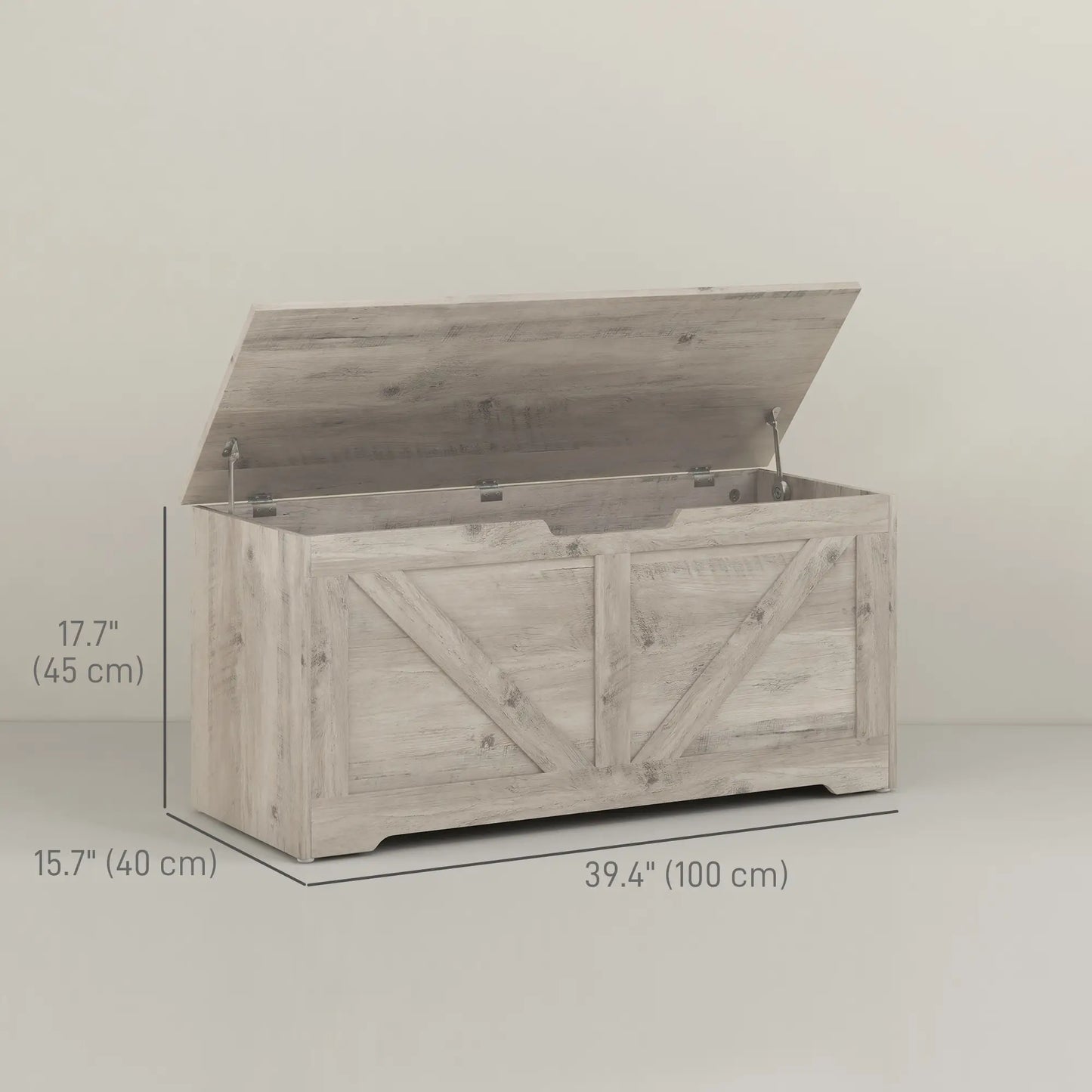 39.4 Inches Storage Chest, Wooden Box with Safety Hinges, Wood Grain, Grey Storage Cabinets at Gallery Canada