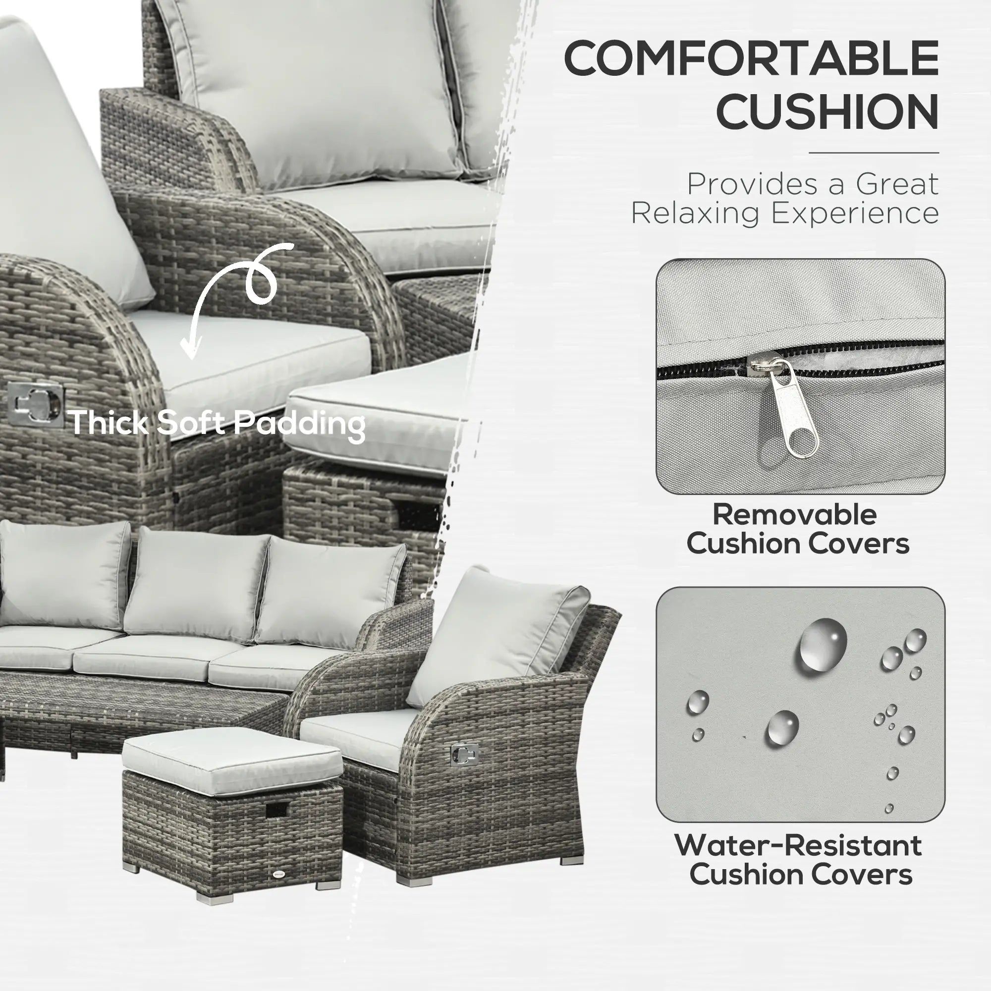 6-Piece Patio Furniture Set, Wicker Sectional Sofa, 3-Seat, 2 Recliners, 2 Footstools, Table, Light Grey Patio Furniture Sets at Gallery Canada