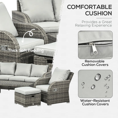 6-Piece Patio Furniture Set, Wicker Sectional Sofa, 3-Seat, 2 Recliners, 2 Footstools, Table, Light Grey Patio Furniture Sets at Gallery Canada