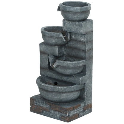 30" Tall Outdoor Water Fountain, LED Lights, 4-Tier Resin Bowls, Grey Water Fountains Grey at Gallery Canada