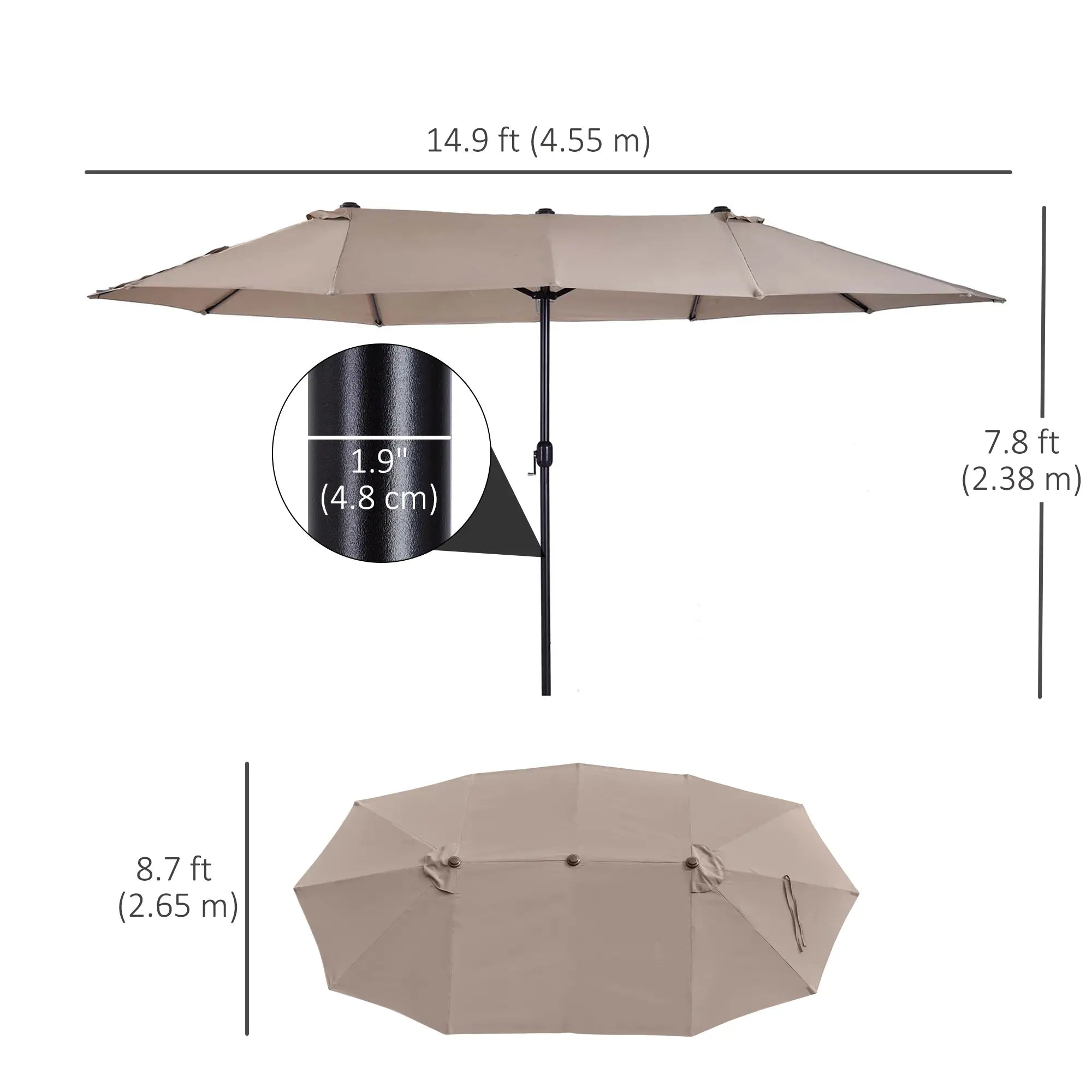15' Outdoor Patio Umbrella, Twin Canopy Sunshade, Steel Table, Lift Crank, Tan Sun Umbrellas at Gallery Canada