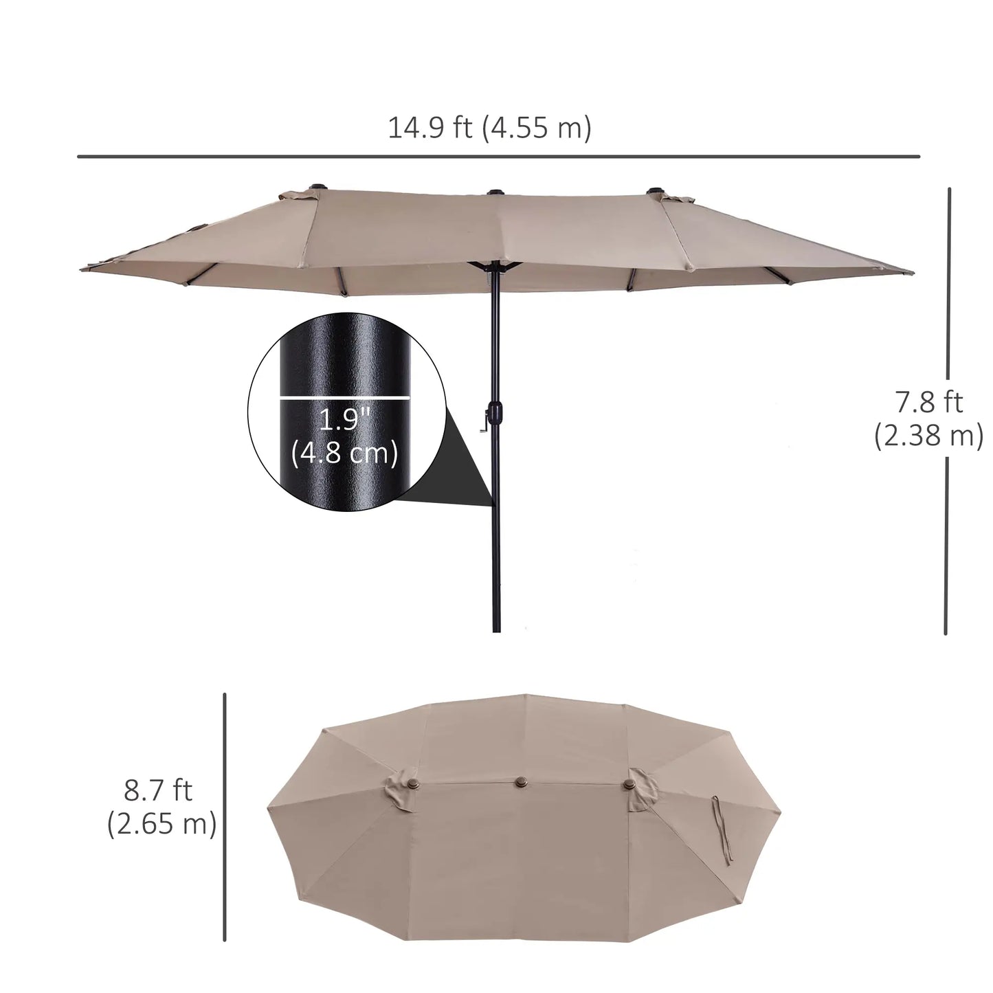 15' Outdoor Patio Umbrella, Twin Canopy Sunshade, Steel Table, Lift Crank, Tan Sun Umbrellas at Gallery Canada