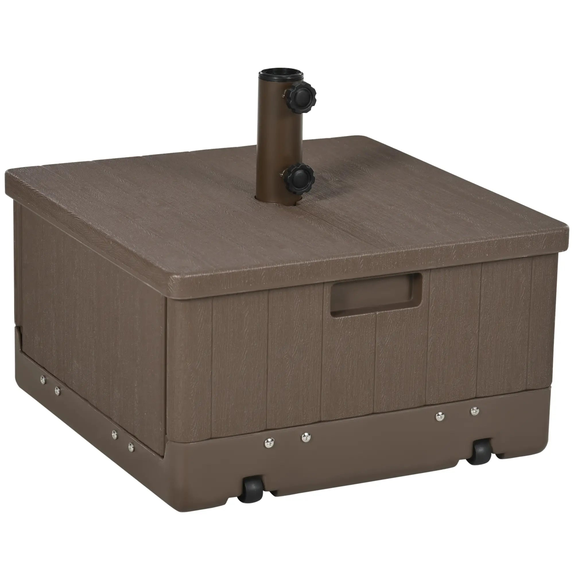 3-in-1 Outdoor Umbrella Base with Wheels, Side Table, Planter Box, 175lbs, Brown Umbrella Bases at Gallery Canada