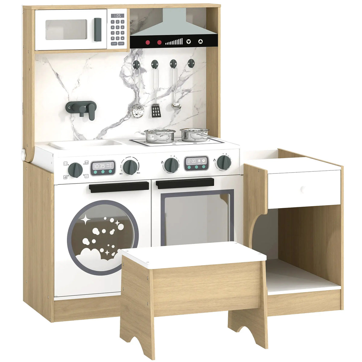 2-In-1 Kids Kitchen Playset, Table & Chair with Sink, Oven, Microwave, 3-8 Play Kitchen at Gallery Canada