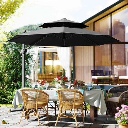 11ft Outdoor Cantilever Umbrella, Adjustable Angle, Double-Top Canopy, Dark Grey Cantilever Umbrellas at Gallery Canada