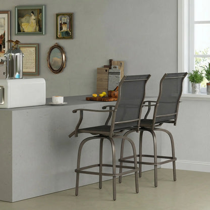 Outdoor Bar Stools Set of 2, Swivel High Back Chairs, Black Bar Stools at Gallery Canada