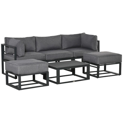 6 Piece Patio Furniture Set, Sectional Outdoor Daybed, Aluminum Frame, Grey