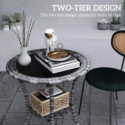 Outdoor Rattan Dining Table, Round Wicker Coffee Table, 2-Tier Shelf, Mixed Grey Patio Dinning Tables at Gallery Canada
