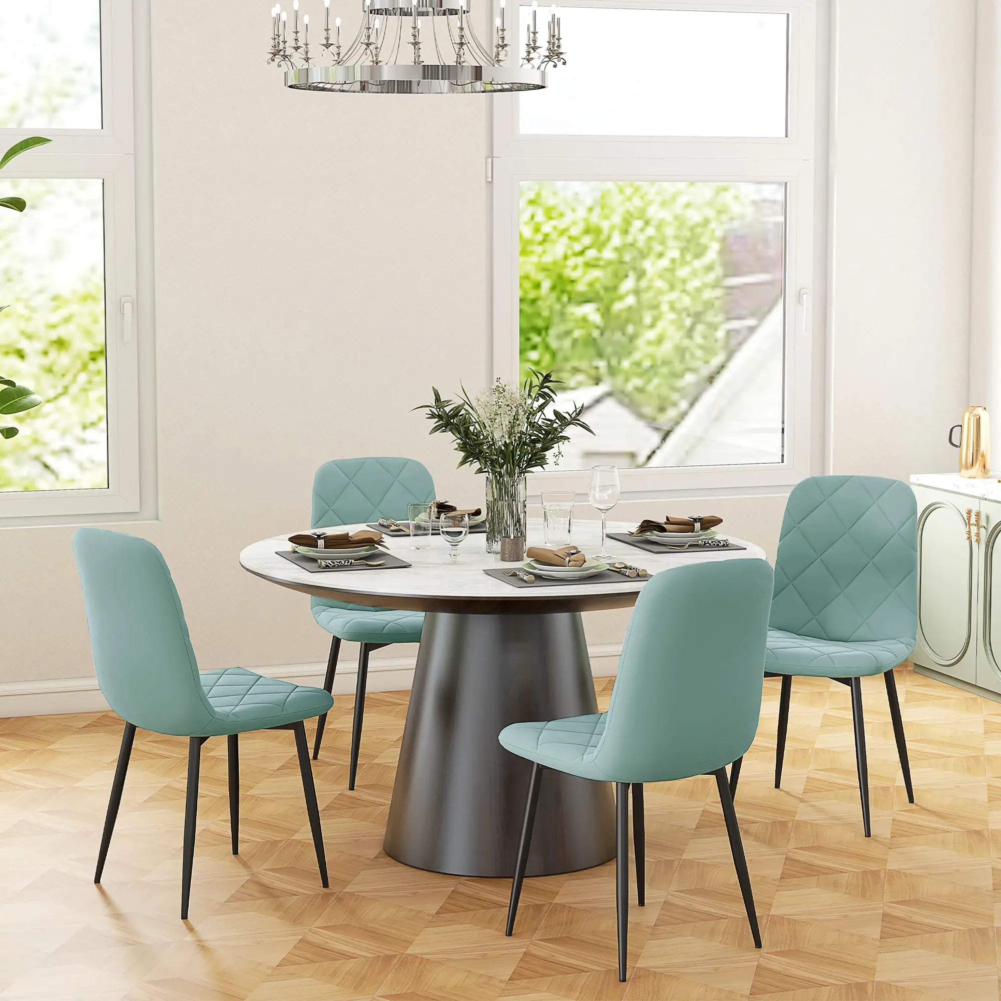 Upholstered Dining Chairs Set of 4, Steel Legs, Modern Kitchen Chair, Green Dining Chairs at Gallery Canada