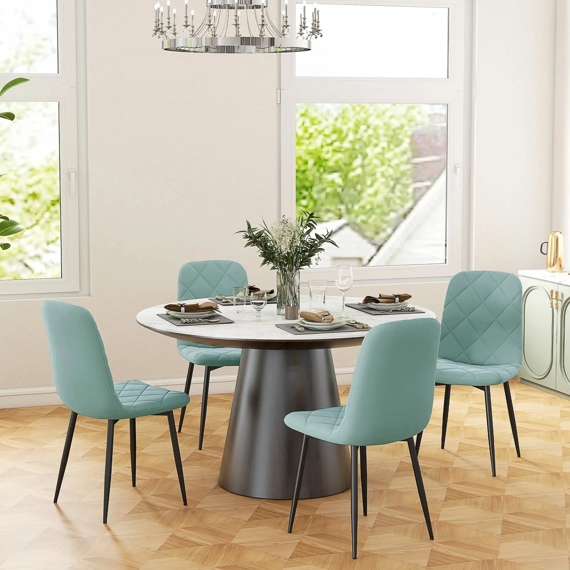 Upholstered Dining Chairs Set of 4, Steel Legs, Modern Kitchen Chair, Green Dining Chairs at Gallery Canada