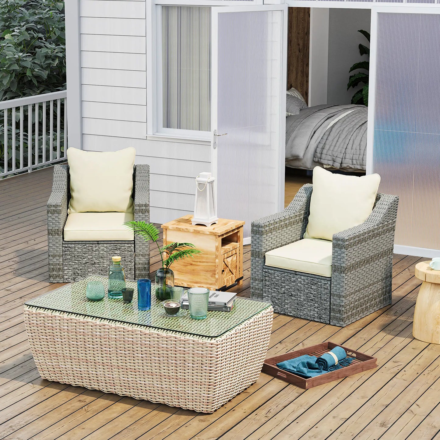 Seat Cushion Back Pillows, Set of 2, Indoor Outdoor, White Cream Patio Chair Cushions at Gallery Canada