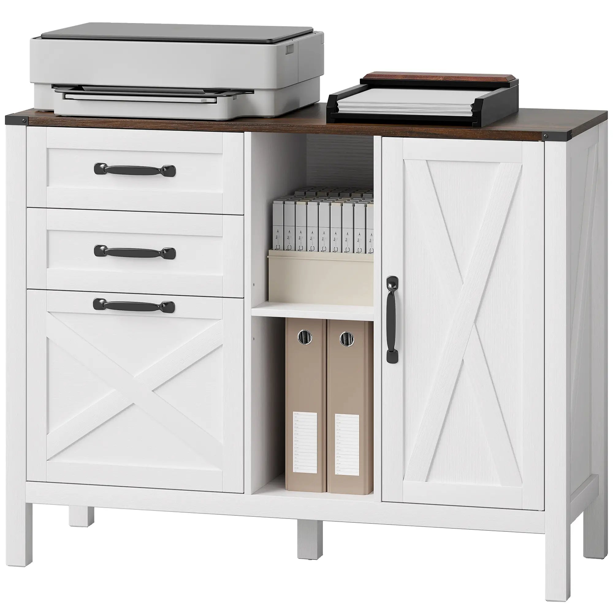 Lateral Filing Cabinet With Drawers, Shelves, Adjustable Hanging Bar, White Office Cabinets & Cupboards White, Dark Brown at Gallery Canada