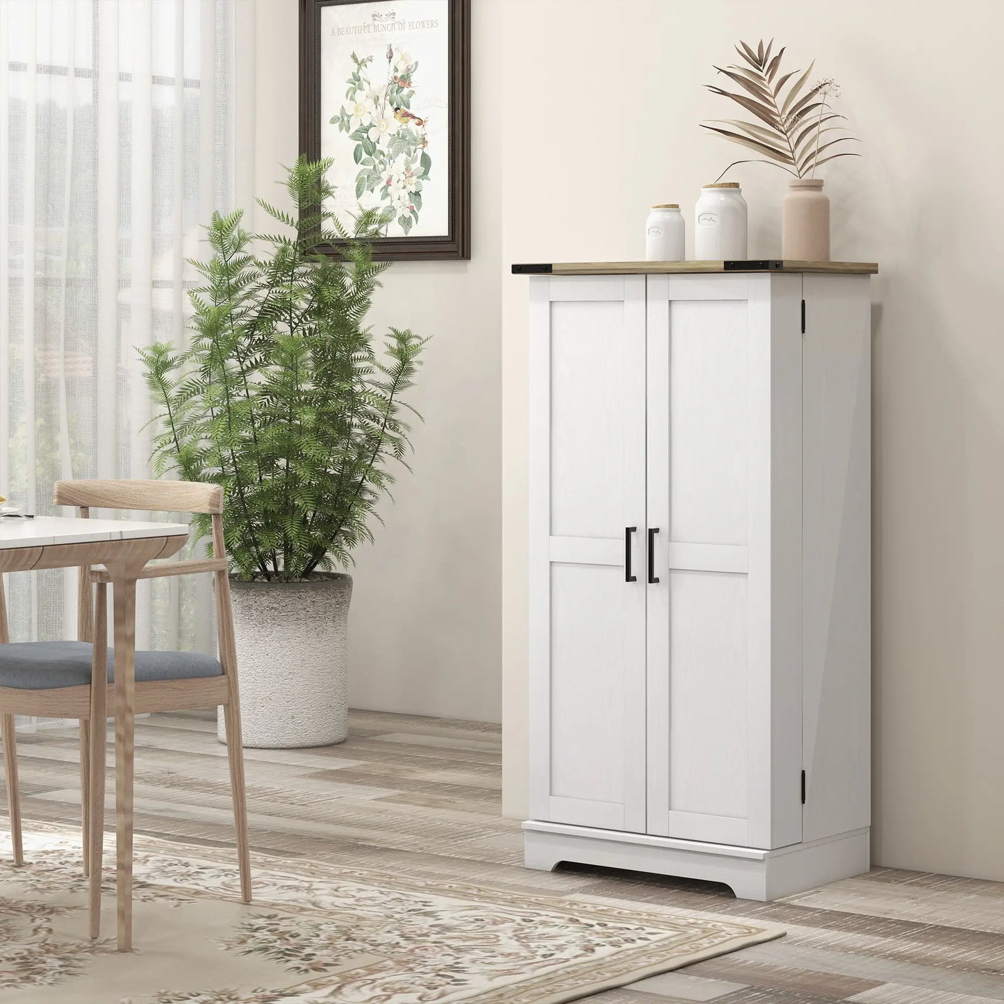 Farmhouse Kitchen Pantry Cabinet, Adjustable Shelves, Cream White Kitchen Pantry Cabinets at Gallery Canada