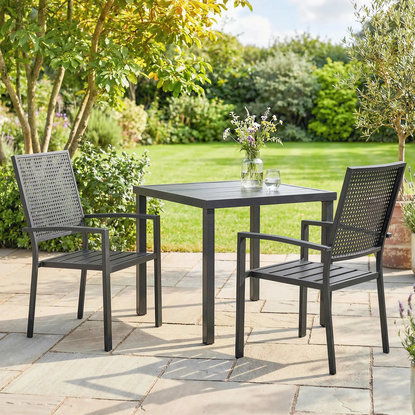 Stackable Patio Chairs Set Of 2, Outdoor Dining Chairs, Black