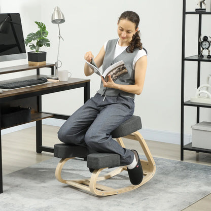 Ergonomic Kneeling Chair, Wood Kneel Stool, Thick Pads, Dark Grey Office Chairs at Gallery Canada