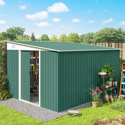 11' x 9' Steel Garden Storage Shed, Outdoor Metal Tool House, Green Sheds at Gallery Canada