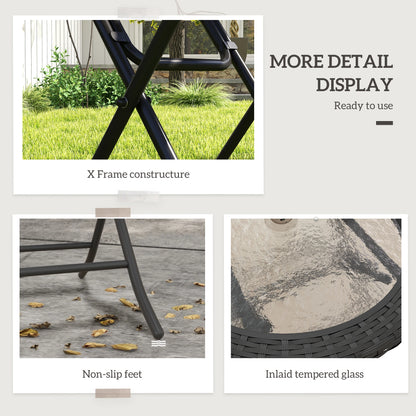 Folding Round Tempered Glass Table, Metal Frame, Black Patio Side Tables at Gallery Canada