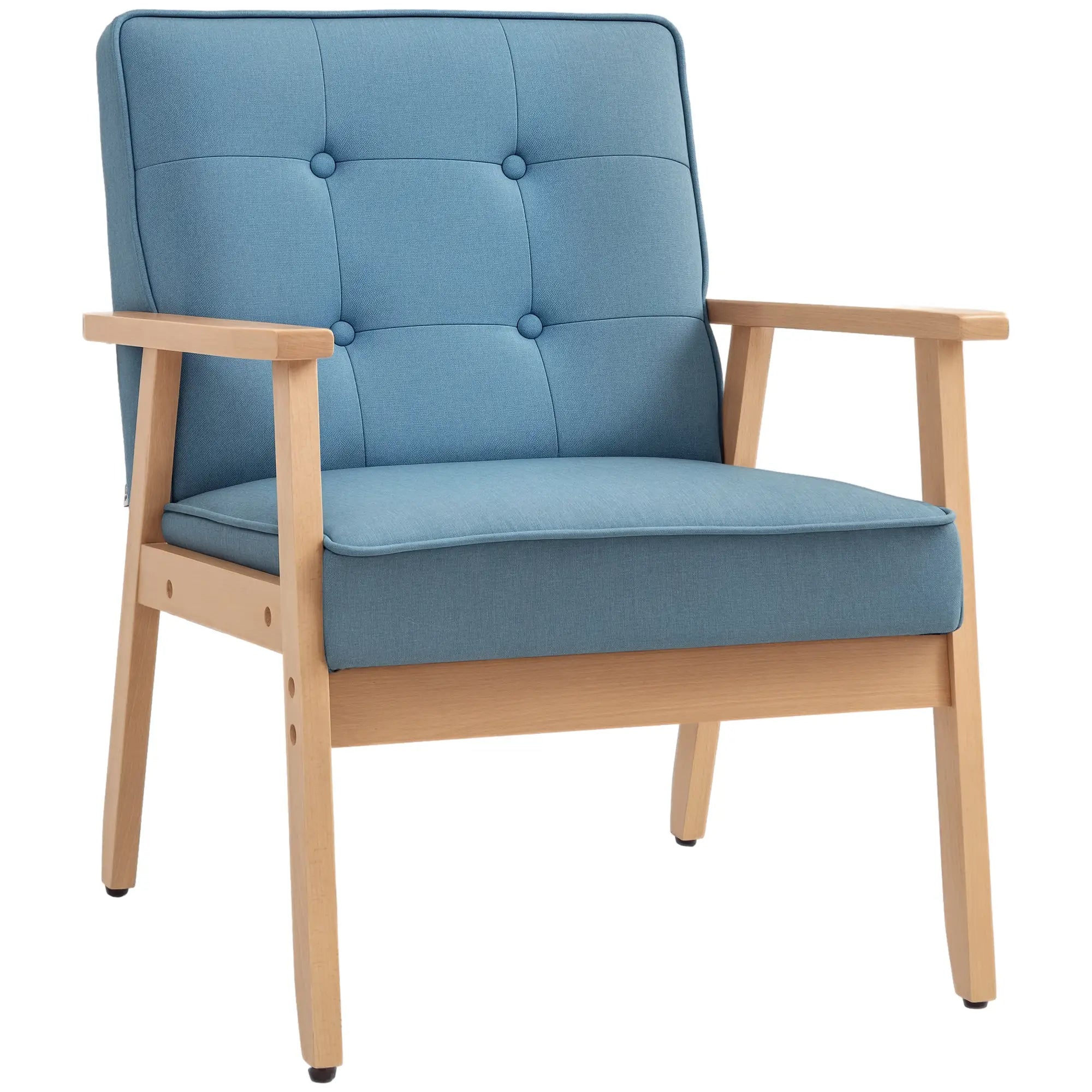 Modern Fabric Armchair, Tufted Back, Wood Legs, Thick Padding, Blue Accent Chairs at Gallery Canada