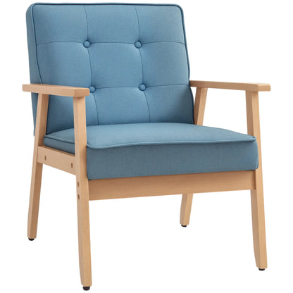Modern Fabric Armchair, Tufted Back, Wood Legs, Thick Padding, Blue Accent Chairs at Gallery Canada