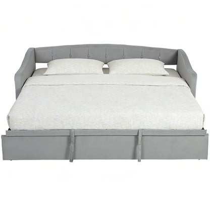 Upholstered Twin Size Trundle Bed, With Headboard And Pockets, Light Grey