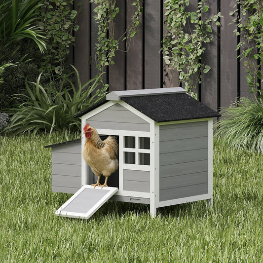 Wooden Chicken Coop With Nesting Box, Pull-Out Metal Tray, 36" x 25" x 27" Chicken Coops Grey, White, Black at Gallery Canada