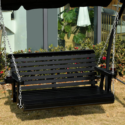 2 Seater Wooden Porch Swing, Outdoor Garden Bench, Black Hanging Porch Swings at Gallery Canada