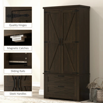Farmhouse Kitchen Pantry Cabinet, 64", Distressed Dark Brown Kitchen Pantry Cabinets at Gallery Canada