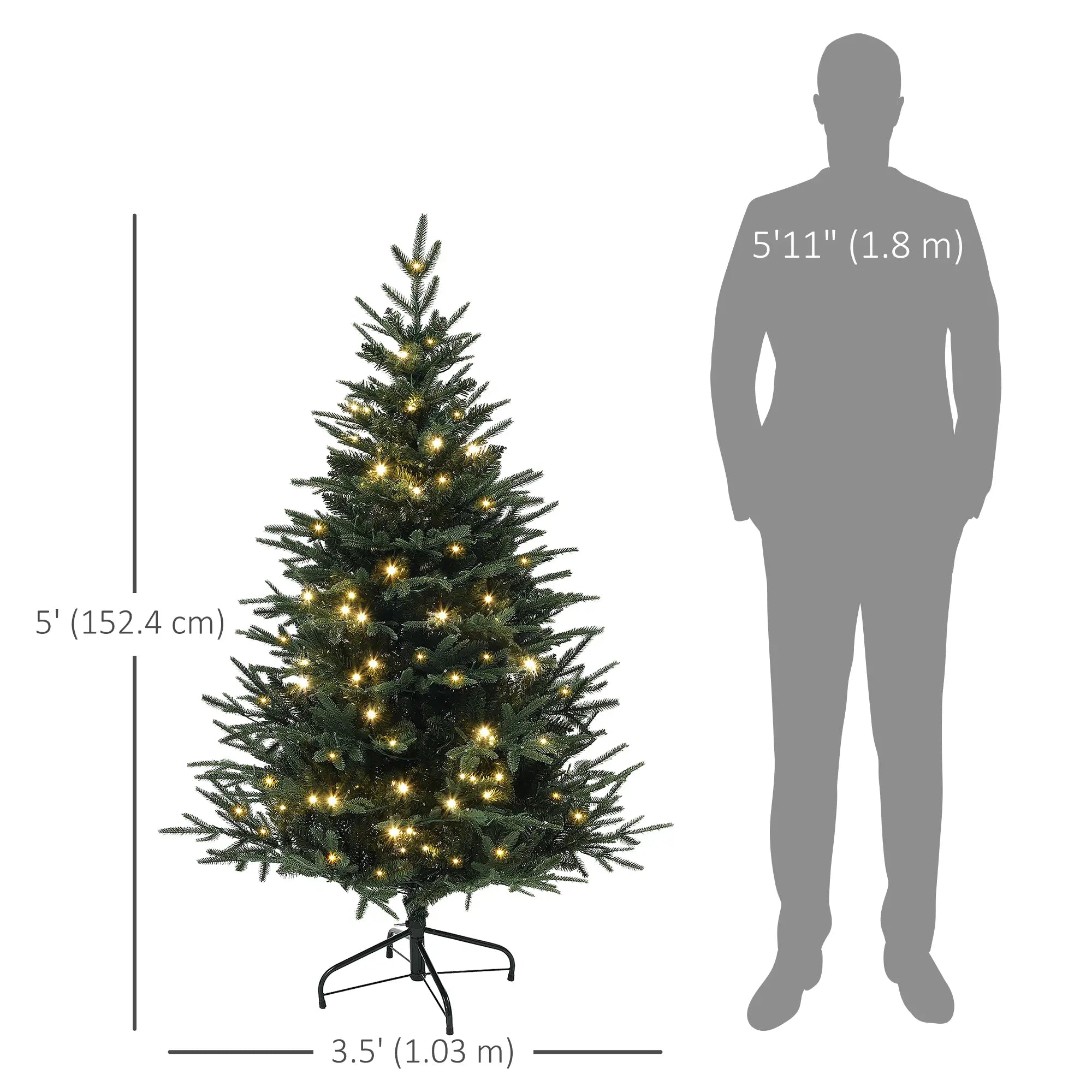 5ft Prelit Artificial Christmas Tree, Steel Base, Warm White LED Pre Lit Christmas Trees at Gallery Canada