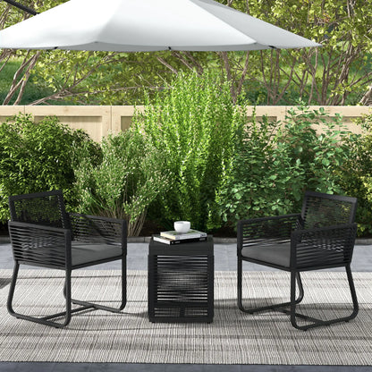 3-Piece PE Rattan Bistro Set, Seat Cushions, Tempered Glass Table, Black Bistro Sets at Gallery Canada