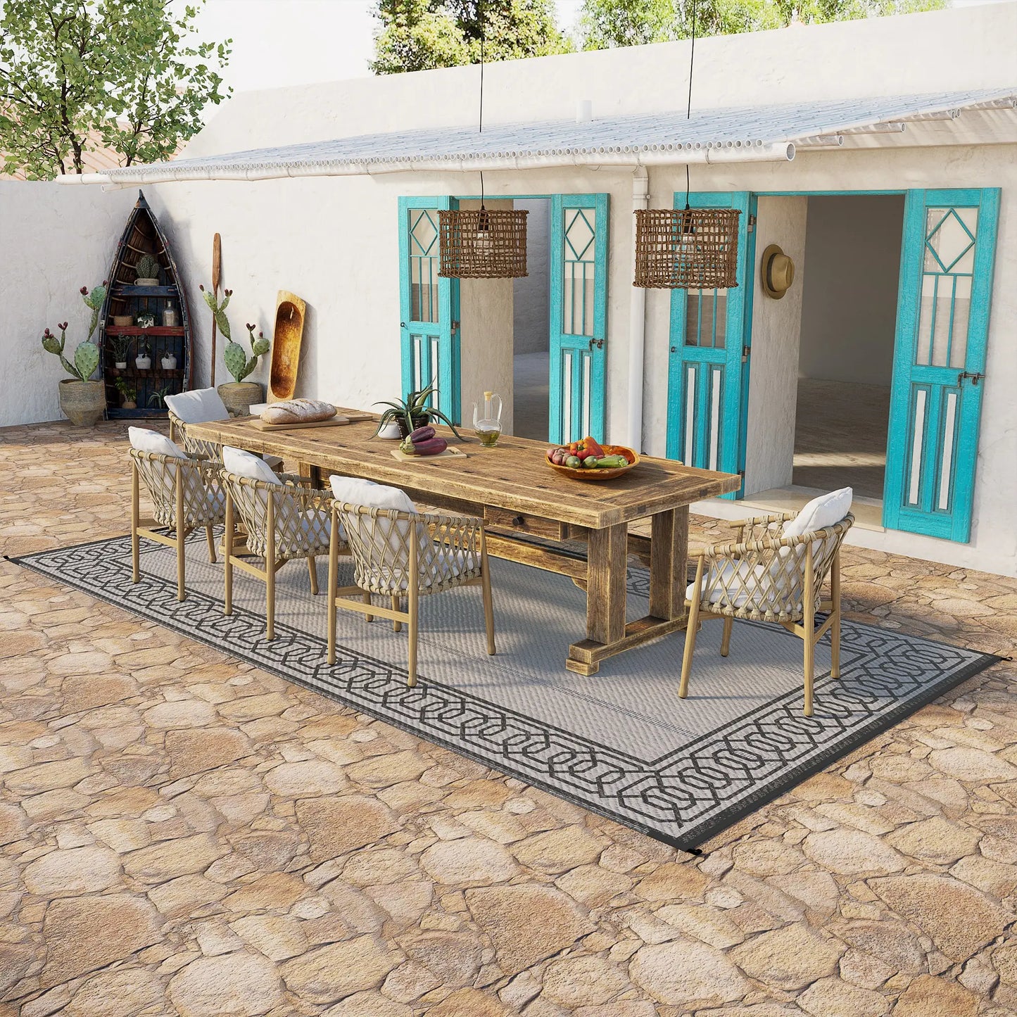 Portable Outdoor Rug, 9' x 18', Waterproof, Reversible, Black and Grey Outdoor Reversible Rugs at Gallery Canada