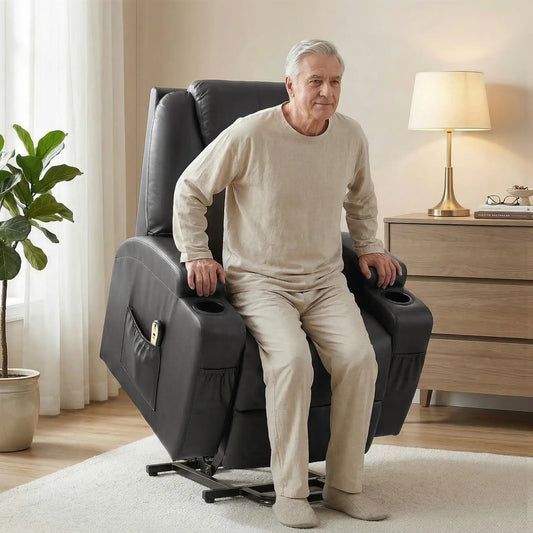 Power Lift Recliner Chair for Elderly, PU Leather, Black Electric Power Lift Chairs Black at Gallery Canada