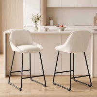 Chenille Bar Stools Set of 2, Cream White, Counter Height, Backrest
