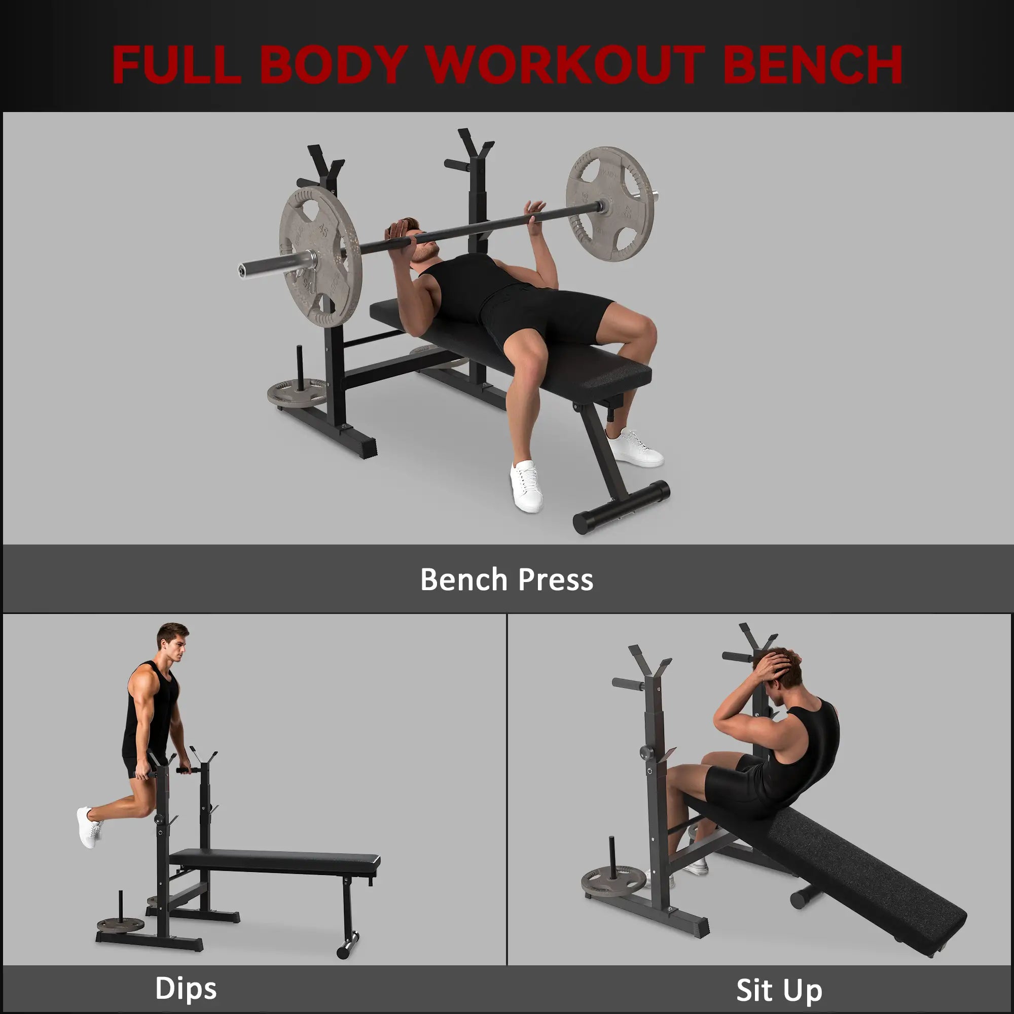Adjustable Weight Bench, Foldable with Barbell Rack, Dip Station, Black Weight Benches at Gallery Canada