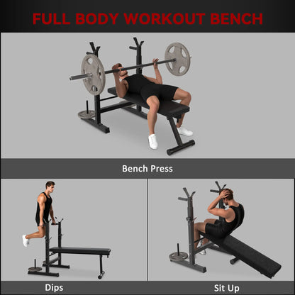 Adjustable Weight Bench, Foldable with Barbell Rack, Dip Station, Black Weight Benches at Gallery Canada