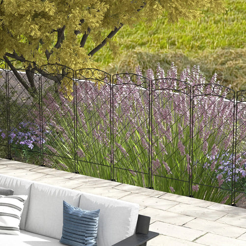 7 Pack Garden Fencing, Decorative Fence Panels, Animal Barrier, Flower Edging, Black